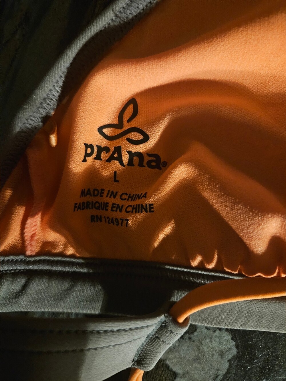prAna Colorblock Triangle Bikini Top Racerback Size L Orange Gray Black Athletic - Picture 4 of 4